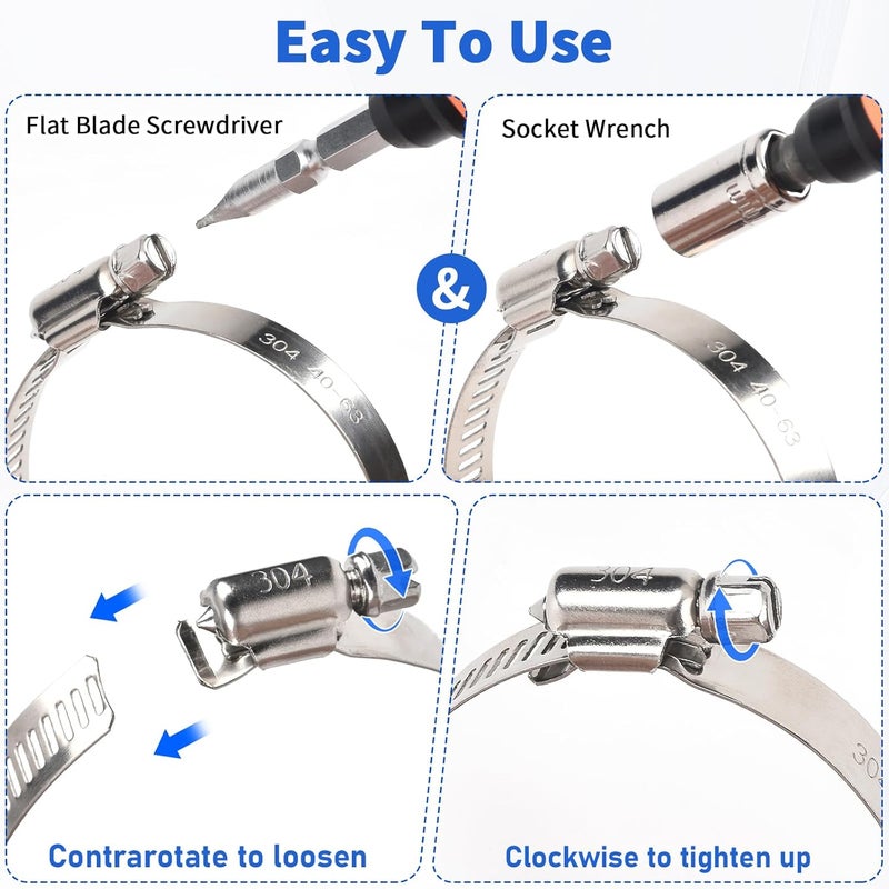 Gudui Hose Clamp 5 Inch, 10 Pack Stainless Steel Hose Clamps for 4 to 5 Inch Hose Pipe, Large Adjustable Worm Gear Duct Clamps Assortment Kit for Automotive, Dryer Vent, Plumbing, Mechanical - Image 4